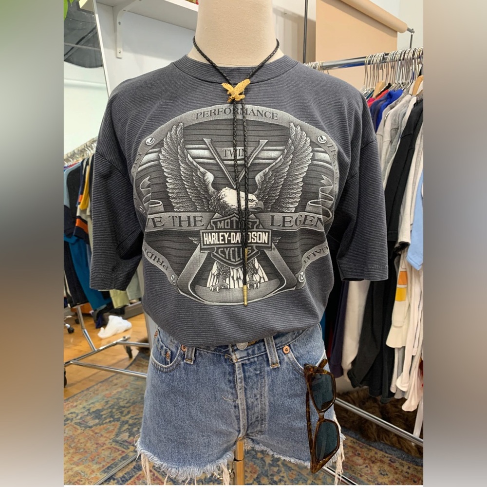 Vintage 90s Harley Live the Legend Atlanta Striped Tee